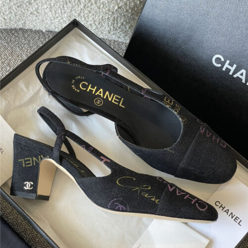 High Quality Luxury Chanel Denim Alphabet Graffiti Slingback Sandals – Style 31654 alternate view