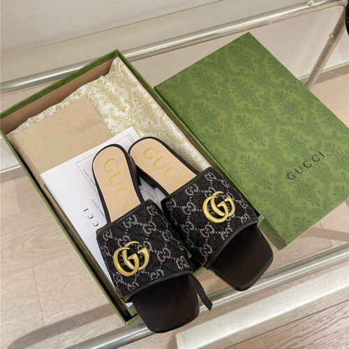 High Quality Luxury Gucci Denim Pattern Embroidery Slippers – Style 21587 product detail
