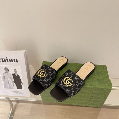 High Quality Luxury Gucci Denim Pattern Embroidery Slippers – Style 21587 product detail
