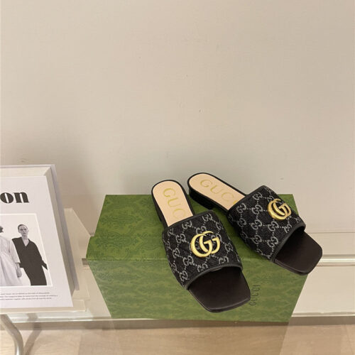 High Quality Luxury Gucci Denim Pattern Embroidery Slippers – Style 21587 alternate view
