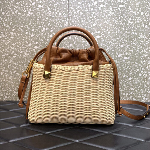 High Quality Luxury Valentino Vlogo Signature Wicker Bucket Bag alternate view
