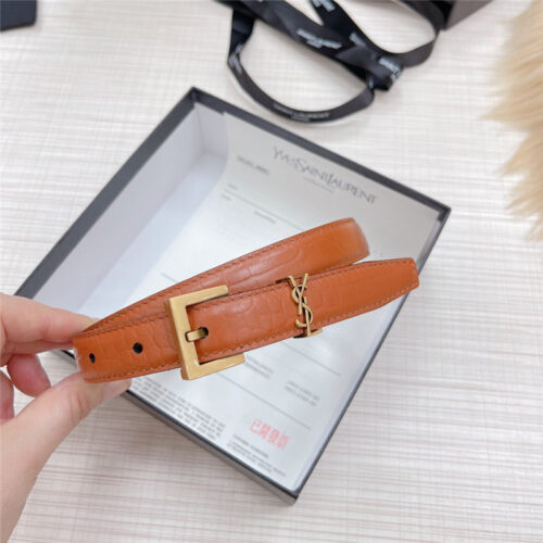 High Quality Luxury YSL Crocodile Grain Top Layer Leather Belt – Style 55334 alternate view