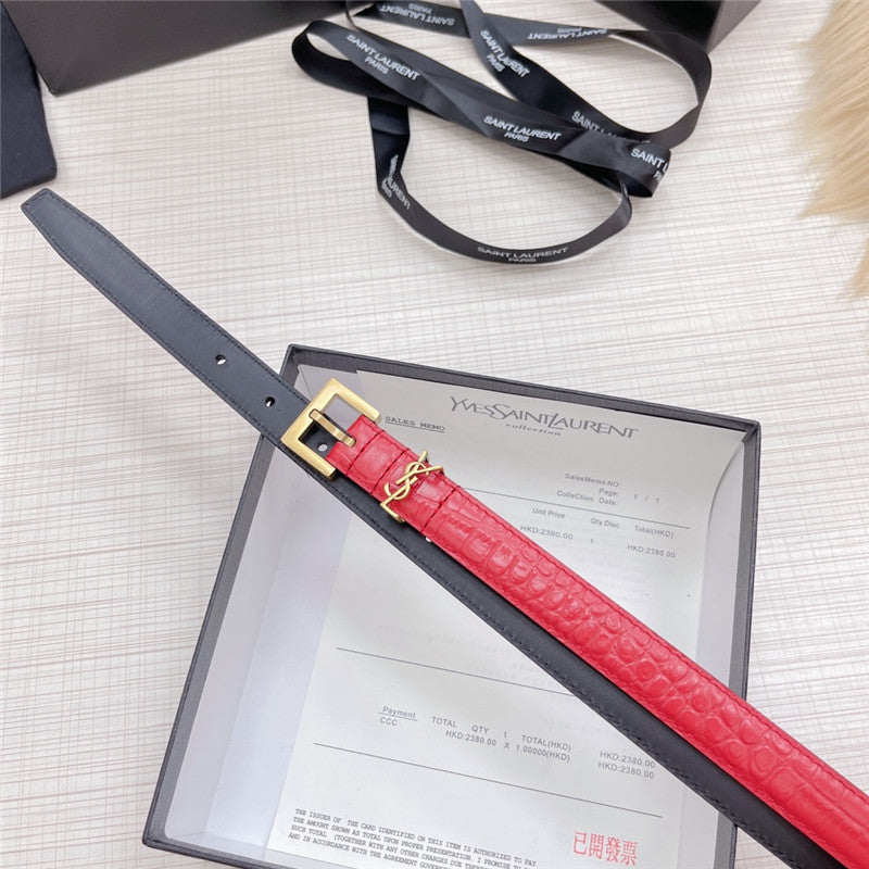High Quality Luxury YSL Crocodile Grain Top Layer Leather Belt product detail