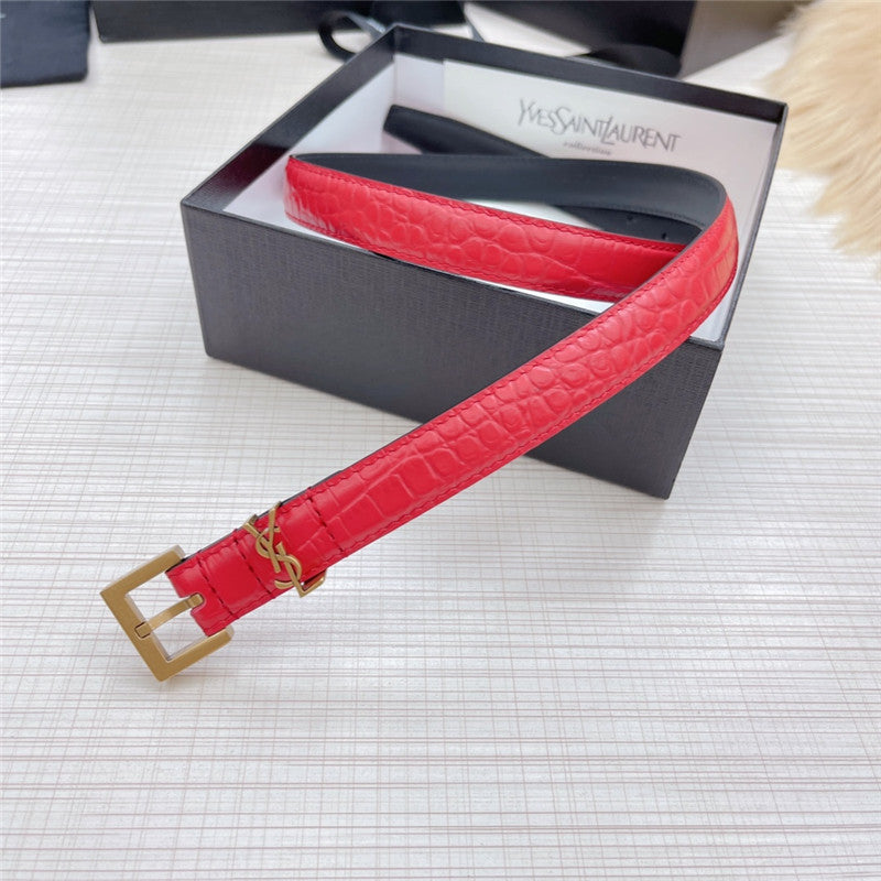 High Quality Luxury YSL Crocodile Grain Top Layer Leather Belt