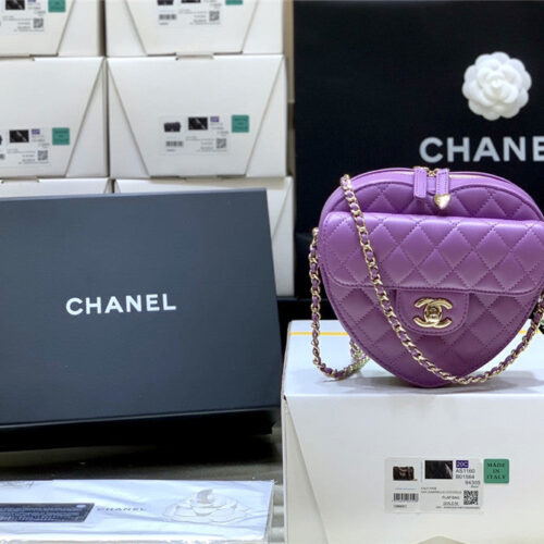 High Quality Luxury Chanel Diamond Heart Bag Purple