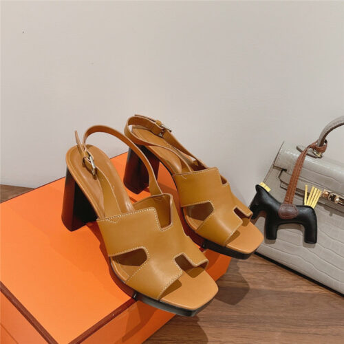 High Quality Luxury Hermes Chunky Heel Sandals