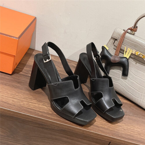 High Quality Luxury Hermes Chunky Heel Sandals – Style 25923