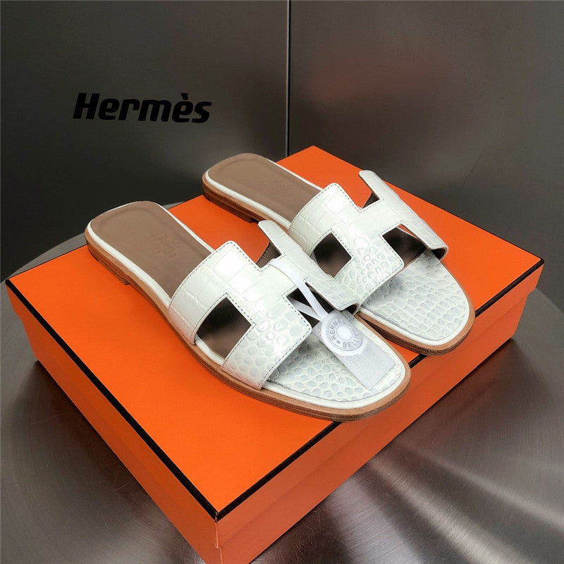 High Quality Luxury Hermes Oran Crocodile Slippers