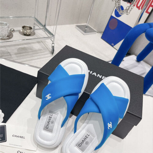High Quality Luxury Chanel Cross Strap Slippers – Style 79686 product detail