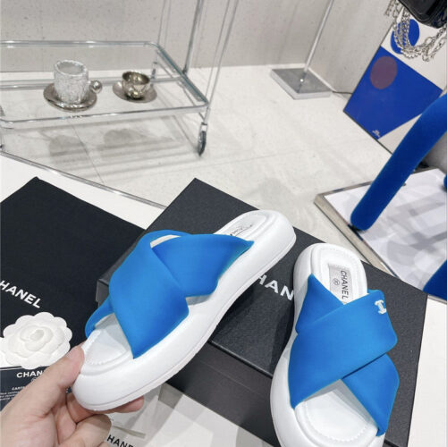 High Quality Luxury Chanel Cross Strap Slippers – Style 79686 product detail