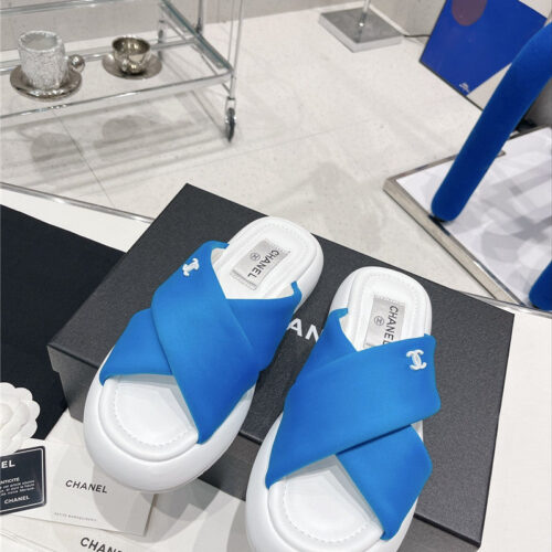 High Quality Luxury Chanel Cross Strap Slippers – Style 79686 product detail
