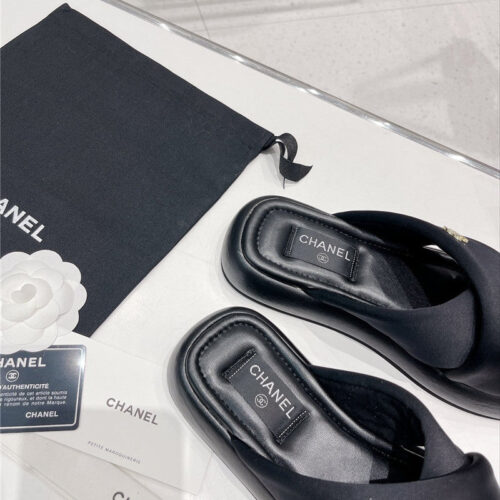 High Quality Luxury Chanel Cross Strap Slippers – Style 48614 product detail