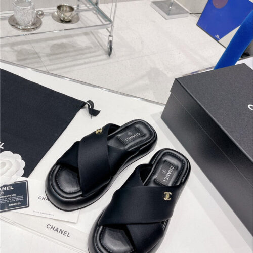 High Quality Luxury Chanel Cross Strap Slippers – Style 48614 product detail
