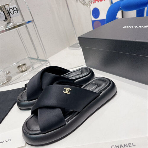 High Quality Luxury Chanel Cross Strap Slippers – Style 48614 product detail