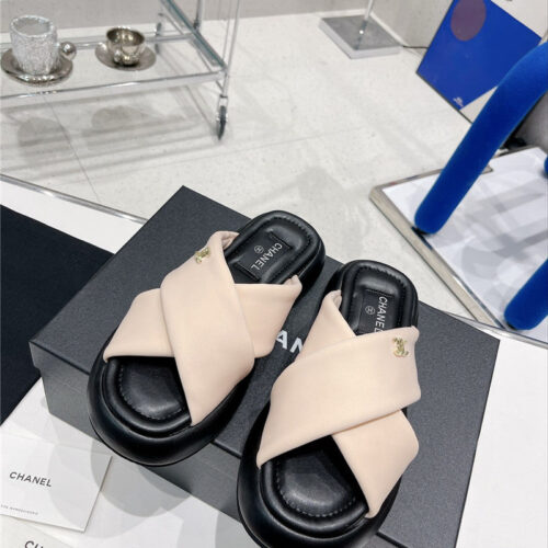 High Quality Luxury Chanel Cross Strap Slippers alternate view