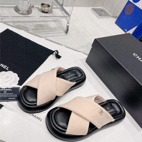 High Quality Luxury Chanel Cross Strap Slippers