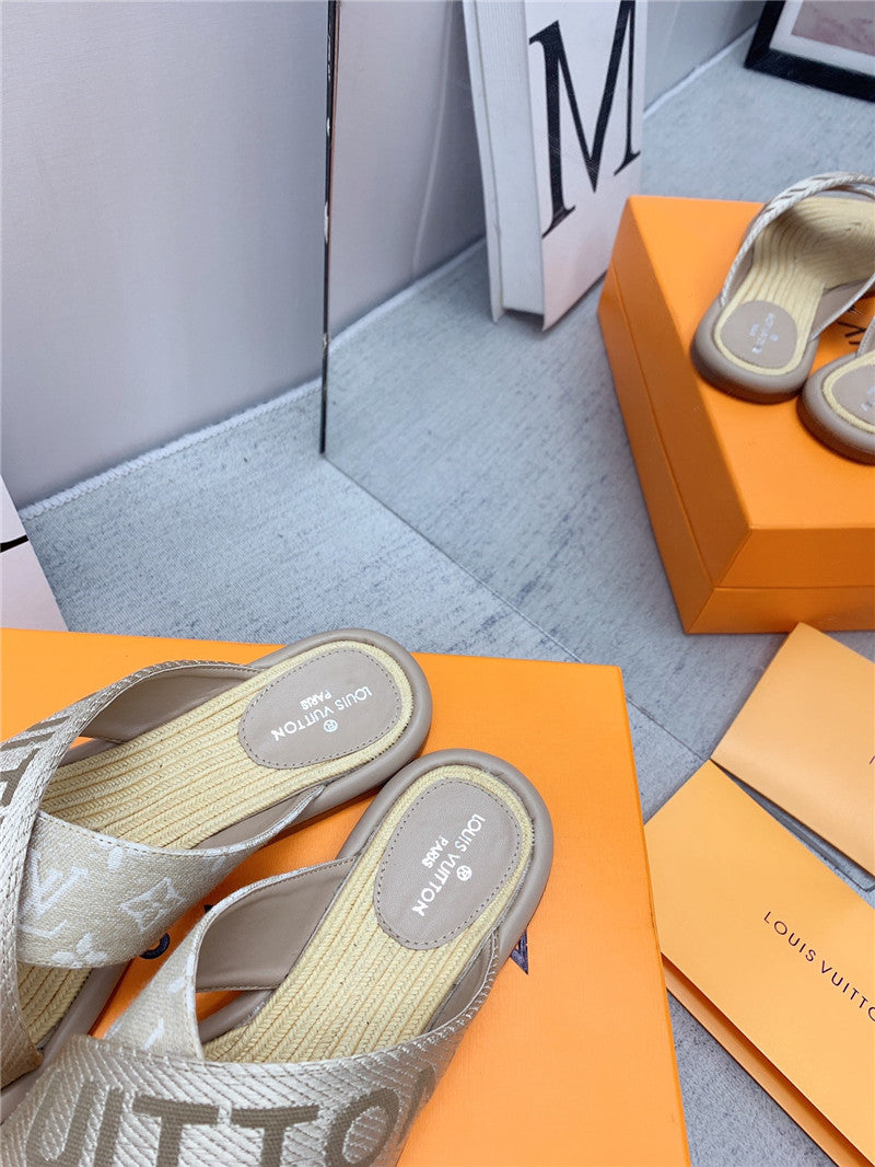 High Quality Luxury Louis Vuitton Denim Platform Slippers – Style 32067 product detail
