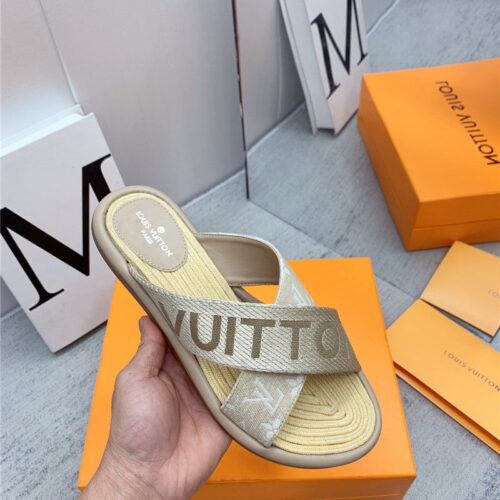 High Quality Luxury Louis Vuitton Denim Platform Slippers – Style 32067 product detail