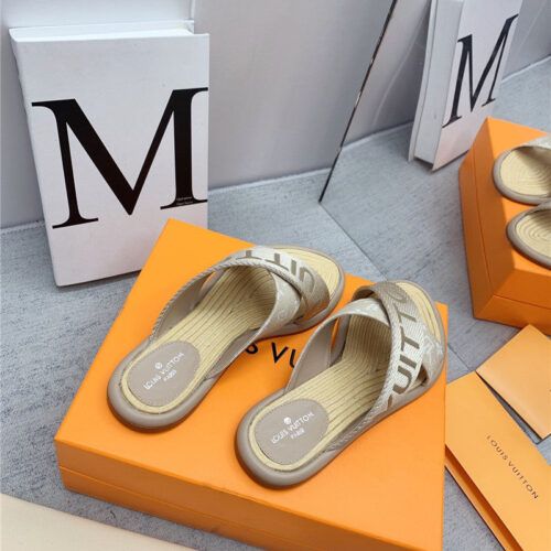 High Quality Luxury Louis Vuitton Denim Platform Slippers – Style 32067 product detail