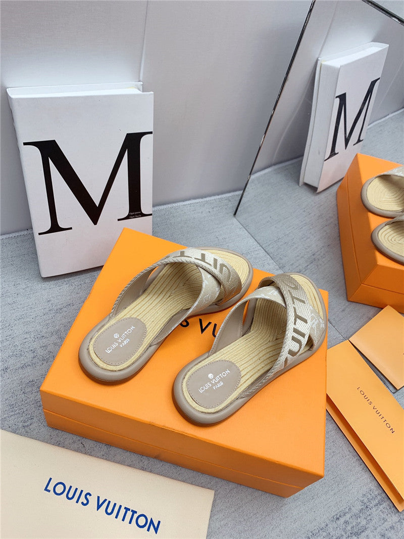 High Quality Luxury Louis Vuitton Denim Platform Slippers – Style 32067 product detail