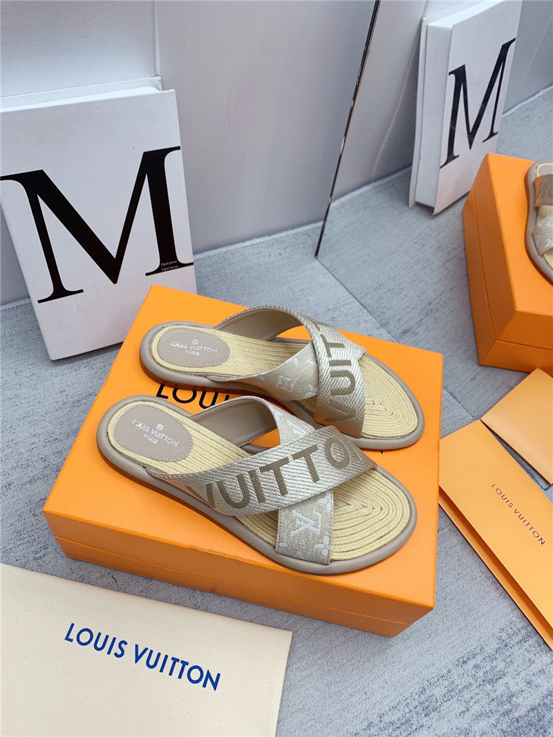 High Quality Luxury Louis Vuitton Denim Platform Slippers – Style 32067