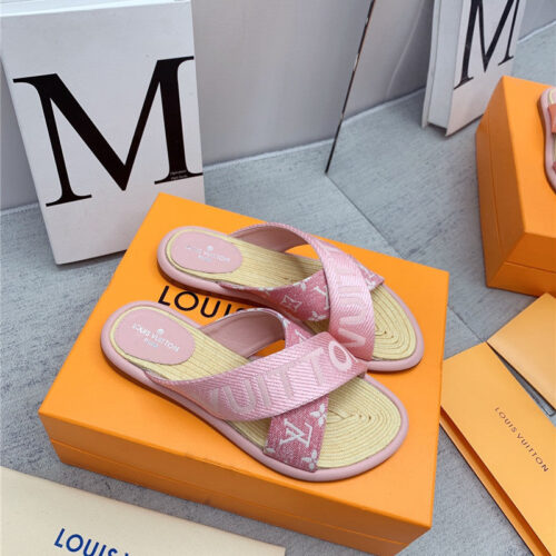High Quality Luxury Louis Vuitton Denim Platform Slippers – Style 64835