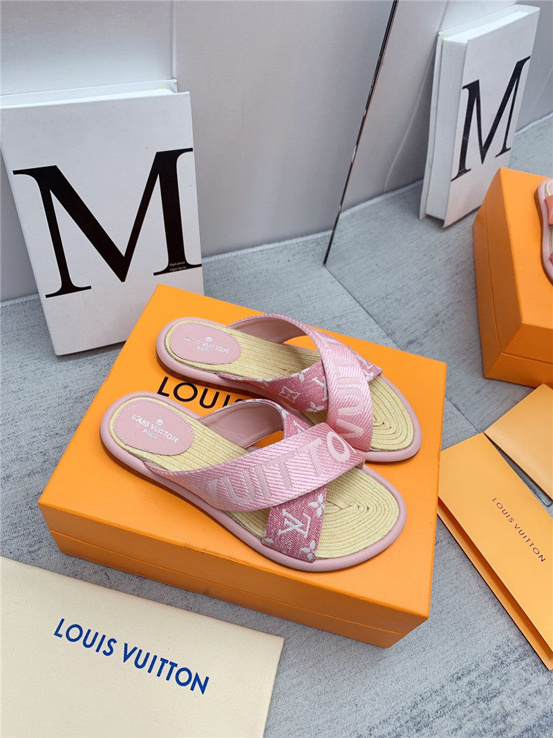 High Quality Luxury Louis Vuitton Denim Platform Slippers – Style 64835