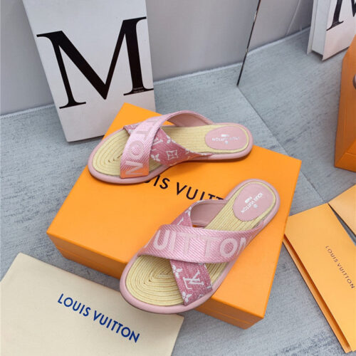 High Quality Luxury Louis Vuitton Denim Platform Slippers – Style 64835 product detail