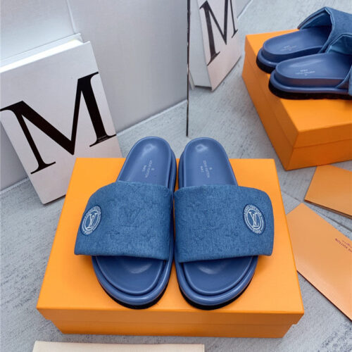 High Quality Luxury Louis Vuitton Denim Platform Slippers – Style 71619 alternate view