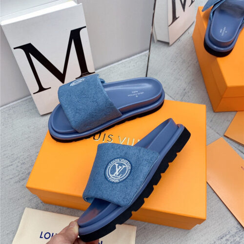 High Quality Luxury Louis Vuitton Denim Platform Slippers – Style 71619 product detail