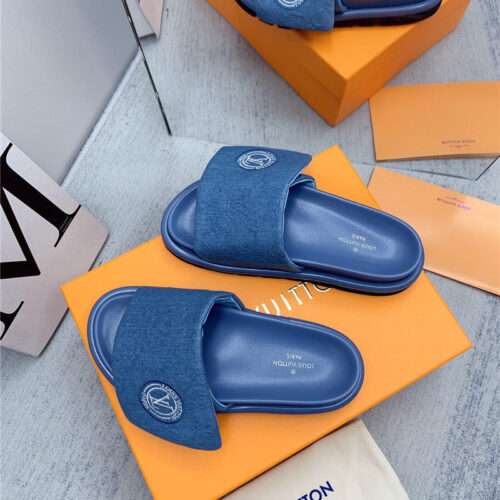 High Quality Luxury Louis Vuitton Denim Platform Slippers – Style 71619 product detail