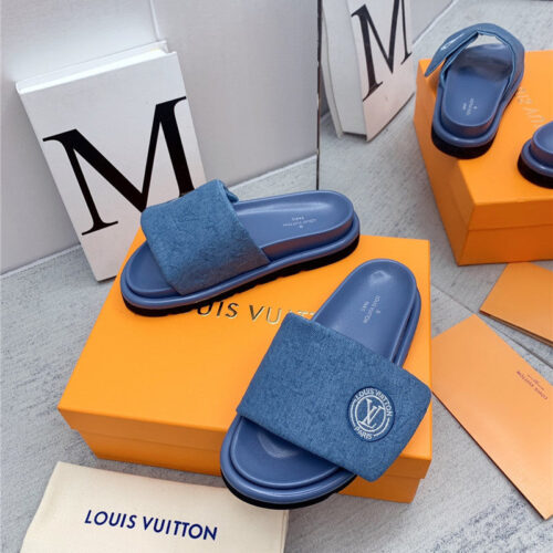 High Quality Luxury Louis Vuitton Denim Platform Slippers – Style 71619 product detail