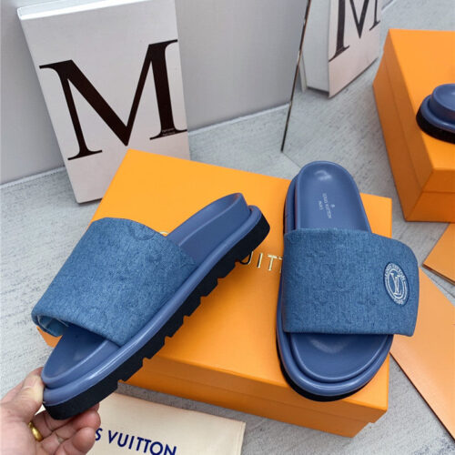 High Quality Luxury Louis Vuitton Denim Platform Slippers – Style 71619 product detail