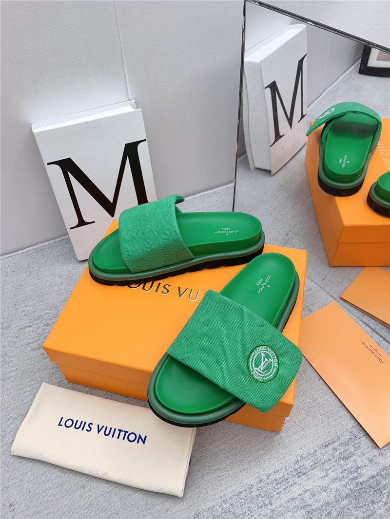 High Quality Luxury Louis Vuitton Denim Platform Slippers – Style 33763 product detail