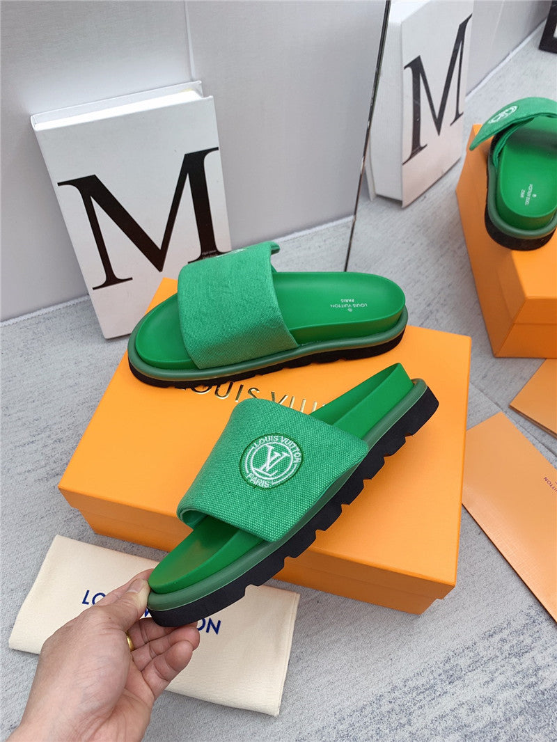 High Quality Luxury Louis Vuitton Denim Platform Slippers – Style 33763 product detail