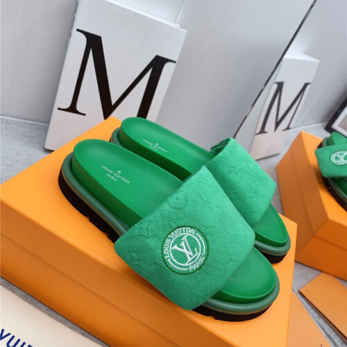 High Quality Luxury Louis Vuitton Denim Platform Slippers – Style 33763