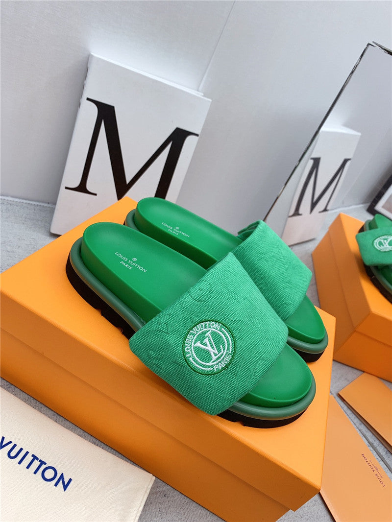High Quality Luxury Louis Vuitton Denim Platform Slippers – Style 33763