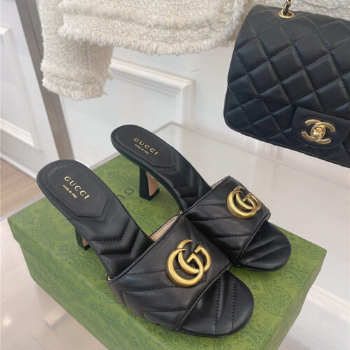 High Quality Luxury Gucci GG Buckle High Heel Slippers – Style 37267