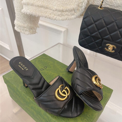 High Quality Luxury Gucci GG Buckle High Heel Slippers – Style 37267 alternate view
