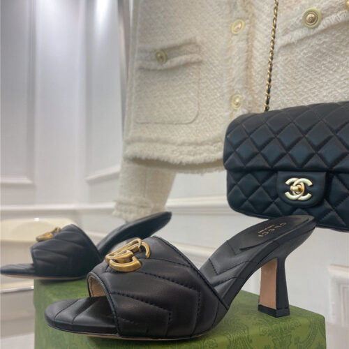 High Quality Luxury Gucci GG Buckle High Heel Slippers – Style 37267 product detail