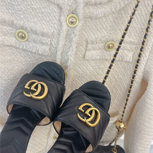 High Quality Luxury Gucci GG Buckle High Heel Slippers – Style 37267 product detail