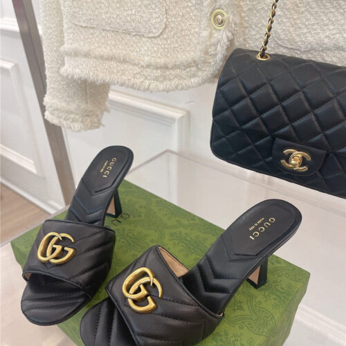 High Quality Luxury Gucci GG Buckle High Heel Slippers – Style 37267 product detail