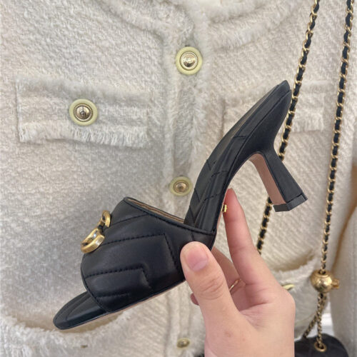 High Quality Luxury Gucci GG Buckle High Heel Slippers – Style 37267 product detail