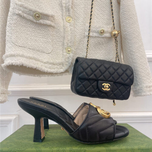 High Quality Luxury Gucci GG Buckle High Heel Slippers – Style 37267 product detail