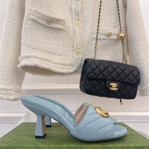 High Quality Luxury Gucci GG Buckle High Heel Slippers – Style 38963 product detail