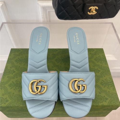 High Quality Luxury Gucci GG Buckle High Heel Slippers – Style 38963 product detail