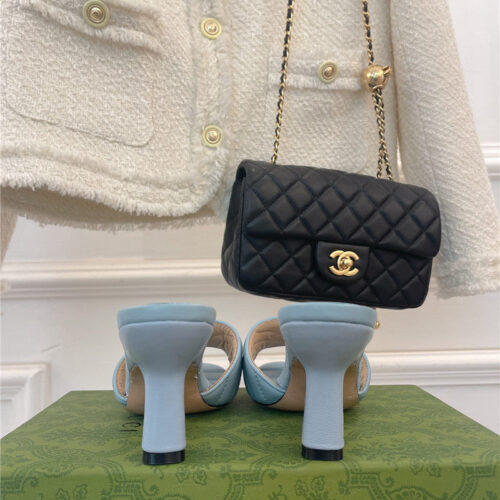High Quality Luxury Gucci GG Buckle High Heel Slippers – Style 38963 product detail