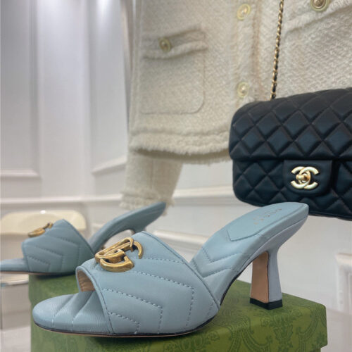 High Quality Luxury Gucci GG Buckle High Heel Slippers – Style 38963 product detail