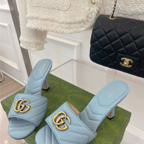 High Quality Luxury Gucci GG Buckle High Heel Slippers – Style 38963 alternate view
