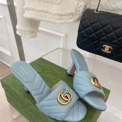 High Quality Luxury Gucci GG Buckle High Heel Slippers – Style 38963
